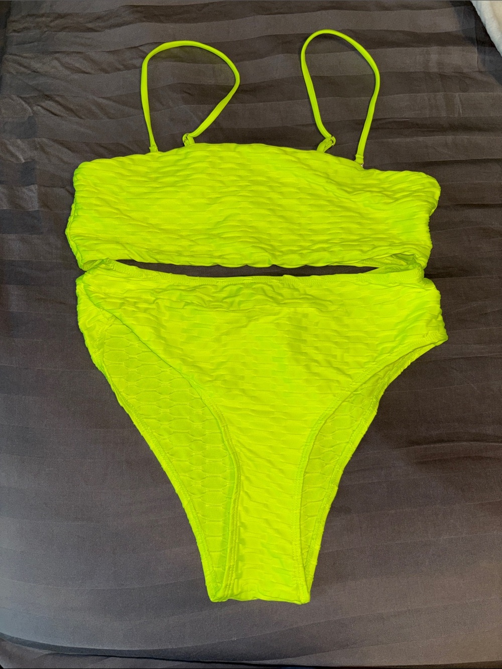 SHEIN Neon Yellow Textured Two-Piece Bikini Set